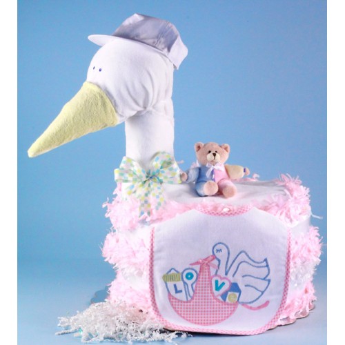 Stork Delivers Baby Girl Diaper Cake - Baby Gifts - FullofGifts.com