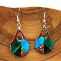 Open Alpaca Silver Teardrop Diagonal Mosaic Stone Earrings - Artisana