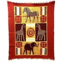 Four African Animals Batik in Red/Maroon - Tonga Textiles