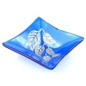Etched Leaf Small Recycled Blue Glass Dish - Tili Glass (G)