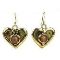 Peach Tiger Eye Heart Earrings - Brass Images (E)