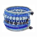 Ten Turn Bead and Bone Bracelet - Light Blues - CFM
