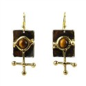 Gold Tiger Eye Ball and Jack Brass Earrings - Brass Images (E)