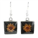 Small Square Nahua Flower and Alpaca Silver Earrings - Artisana