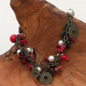 Cloisonne Bead and Coin Charm Bracelet with Red Beads - Starfish Project