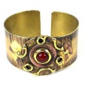 Carnelian Medallion Copper and Brass Cuff - Brass Images (C)