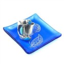 Etched Leaf Recycled Blue Glass Ring Tray - Tili Glass (G)