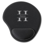 Black Faux Leather Personalized Mouse Pad - Stamped
