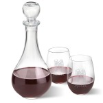 Bormioli Rocco Loto Wine Decanter with stopper and 2 Stemless Wine Glass Set - KateMon