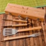 Monogrammed Grilling BBQ Set with Bamboo Case - Stamped
