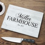 Personalized Family Modern Farmhouse Glass Cutting Board