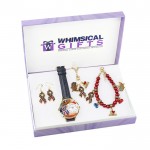 American Patriotic July 4th Gold 4-piece Watch-Bracelet-Necklace-Earrings Jewelry Set