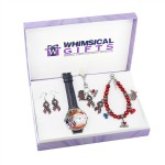 American Patriotic July 4th Silver 4-piece Watch-Bracelet-Necklace-Earrings Jewelry Set