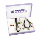 Teacher Gold 4-piece Watch-Bracelet-Necklace-Earrings Jewelry Set