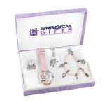Beautician Silver 4-piece Watch-Bracelet-Necklace-Earrings Jewelry Set