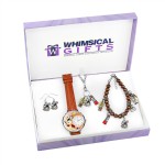 Artist Silver 4-piece Watch-Bracelet-Necklace-Earrings Jewelry Set