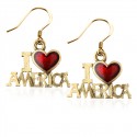 I Love America Charm Earrings in Gold