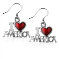 I Love America Charm Earrings in Silver
